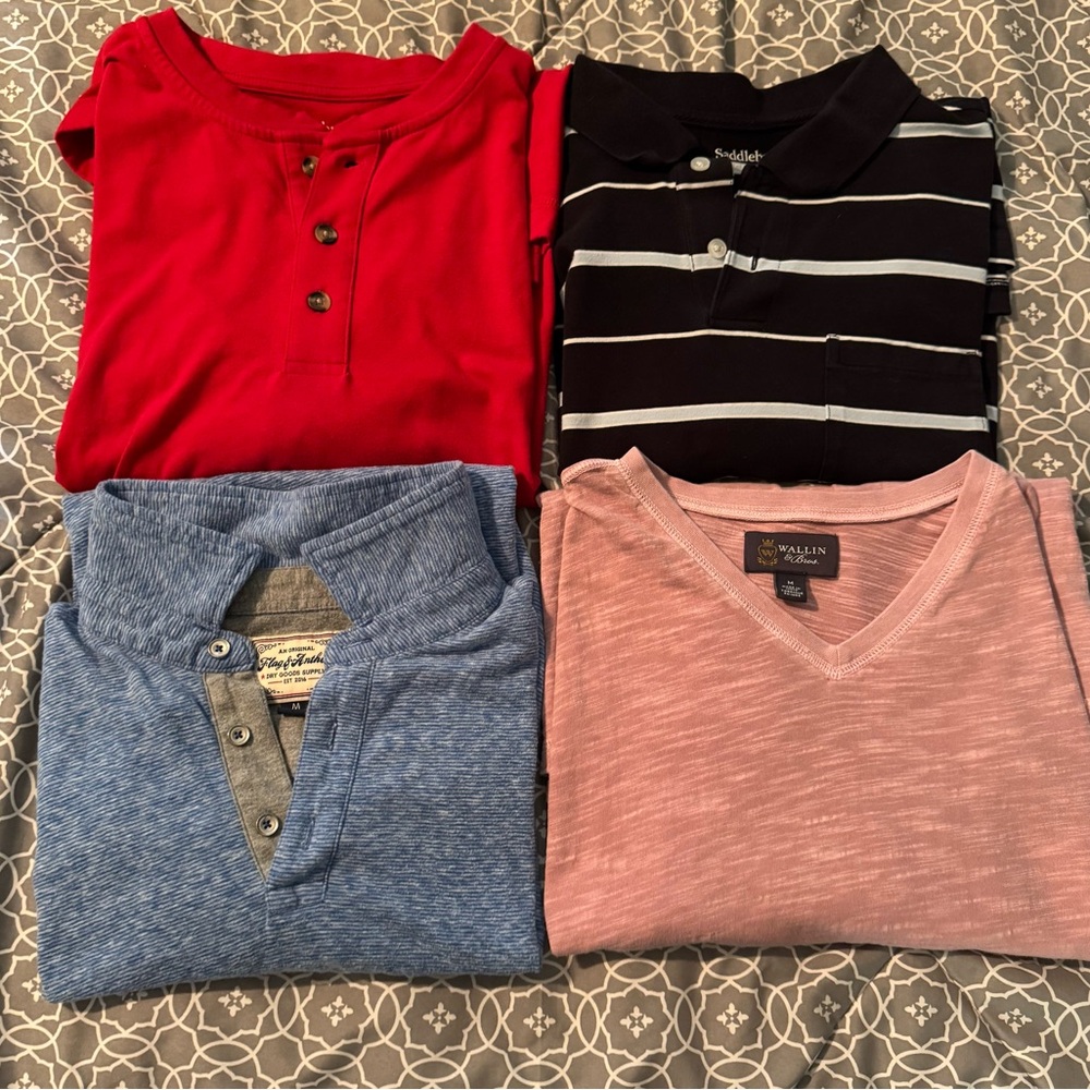 Lot of 4 Medium short sleeve Casual Shirts Polo, v-neck and Henley Casual Style